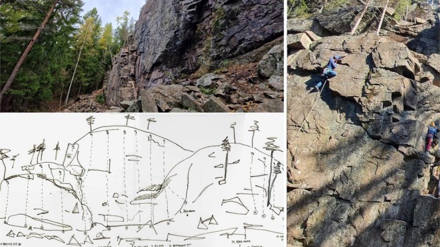 Få minutter gjennom skogen finner du klatreveggen på Isdammen, et velkjent crag for Oslo-klatrere. På denne 17m høye veggen ble det i 2020 boltet opp på nytt med 15 ulike ruter mellom grad 4 og 7+