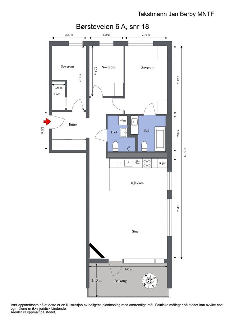 Målsatt planskisse - Børsteveien 6 A - 3. etasje