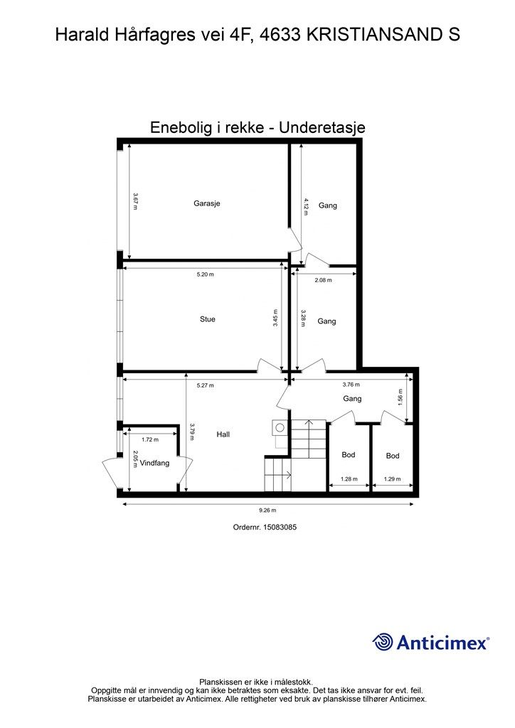 U. Etasje - 2D plantegning med mål