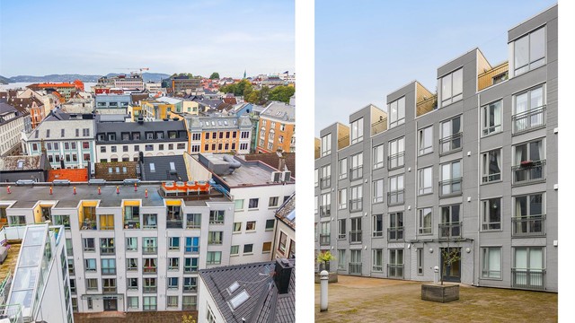 Kombinasjon av moderne bygningsmasse og sentral beliggenhet.