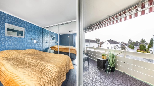 I hovedsoverommet er en nesten 3 meter bred skyvedørsgarderobe installert, med speilfronter som utvider romfølelsen.