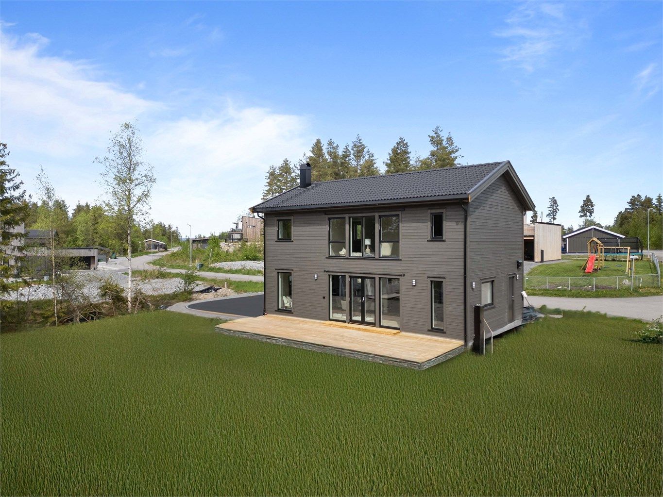 Eiendomsmegler Krogsveen avd. Årnes har gleden av å presentere Tiriltunga 2! Bildet er digitalt redigert for å gi et bilde av eiendommen opparbeidet. 