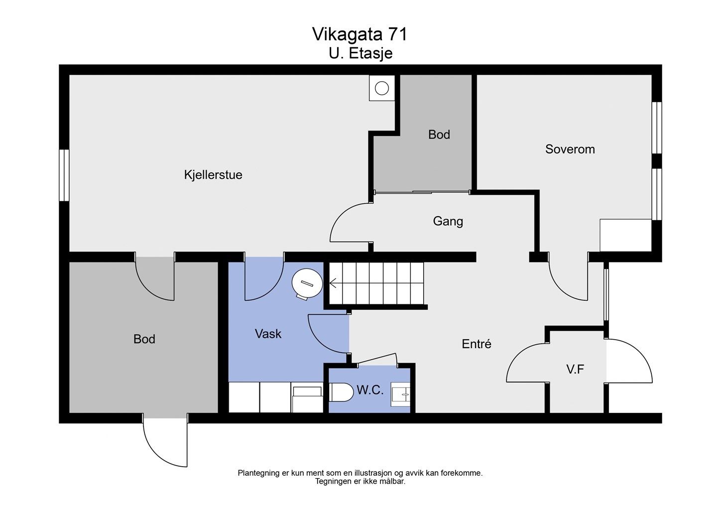 Plantegning av underetasjen.