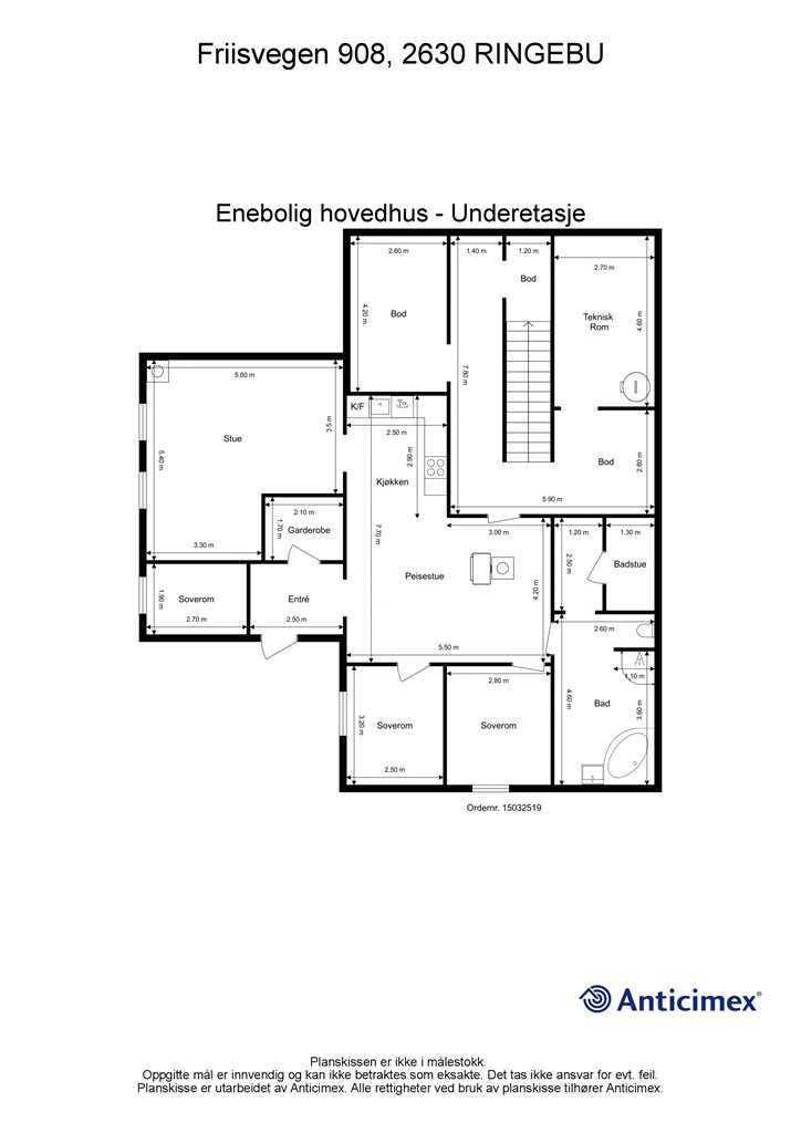 Plantegning - hovedhus (u. etasje)