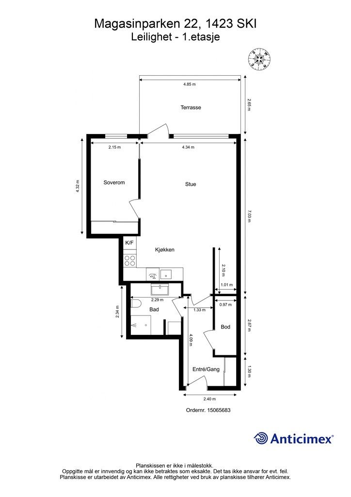 Plantegning - selger har bygget ut terrassen til ca. 33 kvm