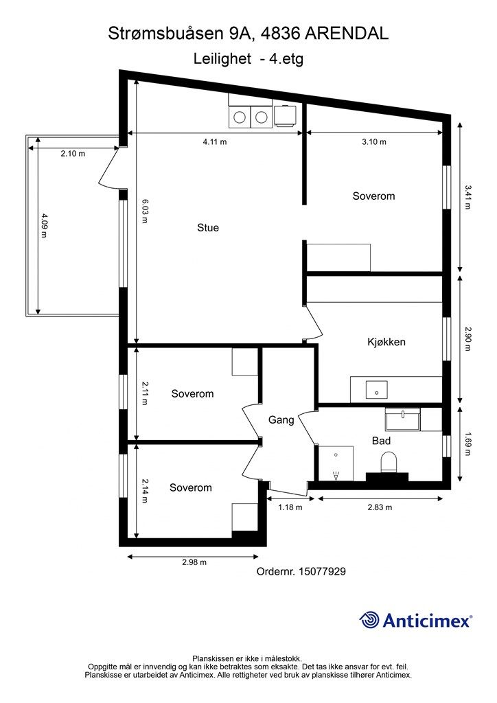 Plantegning leilighet 4. etasje