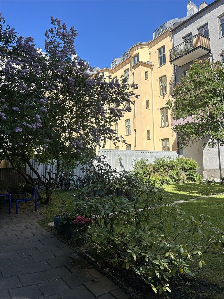 Den idylliske bakgården fra sommerhalvåret. Selgers eget bilde 