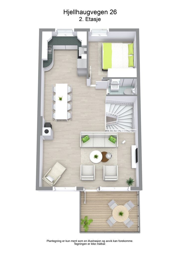 Illustrasjon av planløsningen i andre etasje.