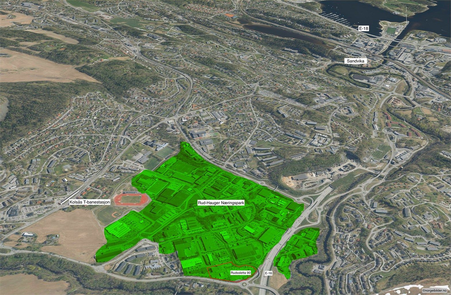 Rudssletta ligger stragtegisk plassert ved E-16 i Rud Næringspark