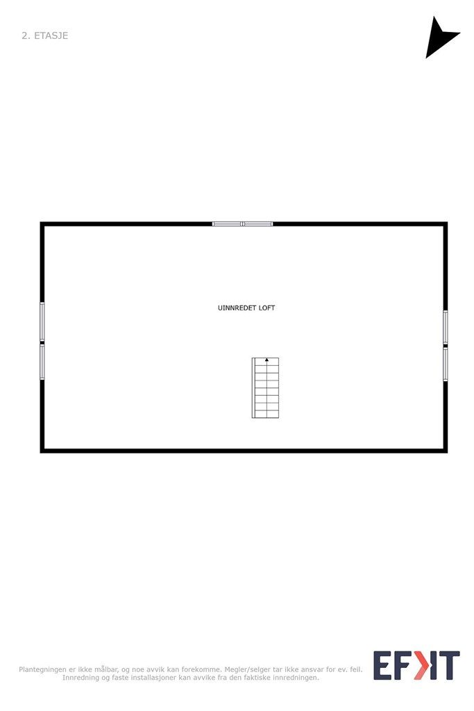 Plantegning uinnredet overetasje. 