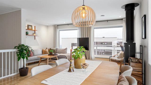 Plass til spisebord og sofagruppe
