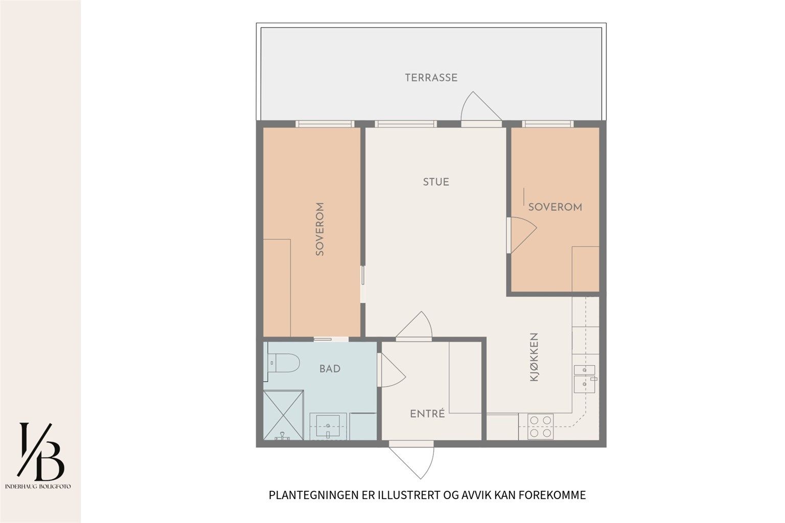 Plantegning - Legg merke til adkomst fra hovedsoverom til badet.