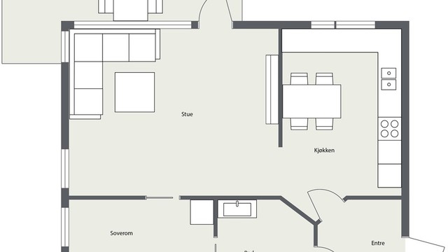 Leiligheten har en arealeffektiv planløsning med alle rom på ett plan.