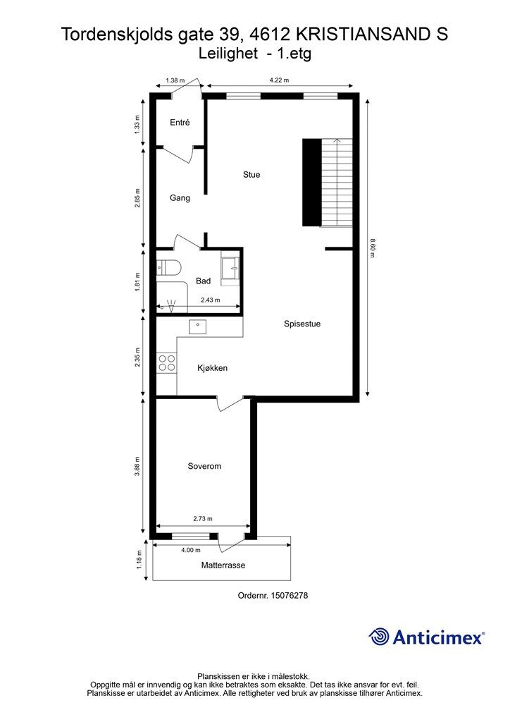 1. Etasje - 2D plantegning med mål