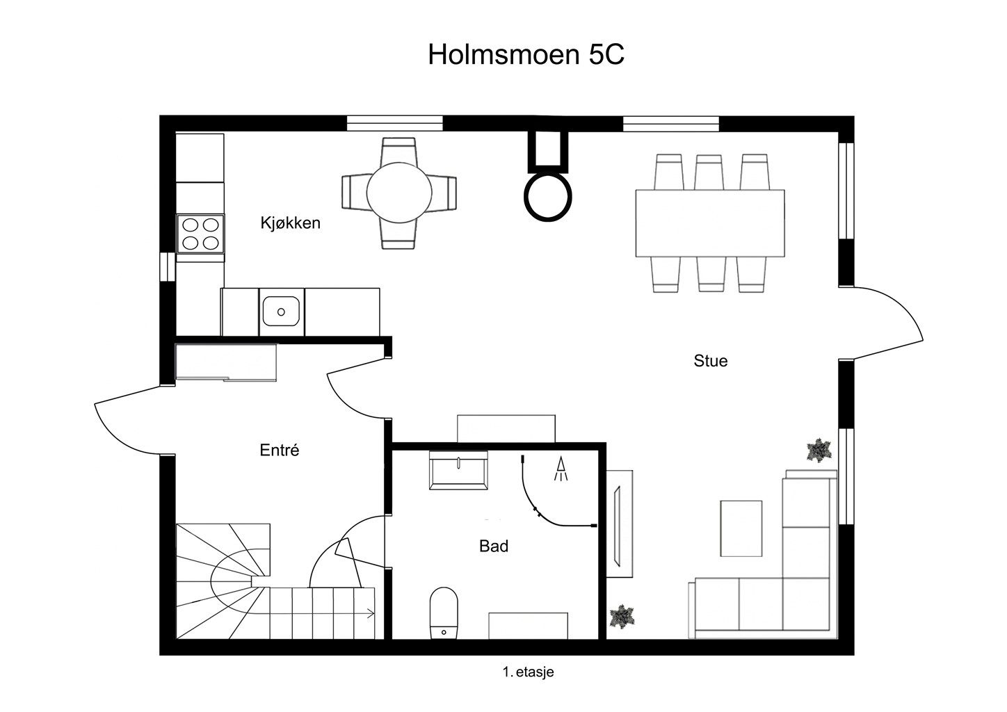 Møblert plantegning - 1. etasje