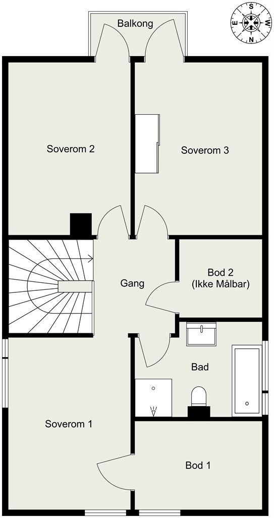 Alternativ Plantegning (Soverom nr. 2 kan enkelt deles i to rom og tilbakeføres i henhold til de opprinnelige tegningene.) 