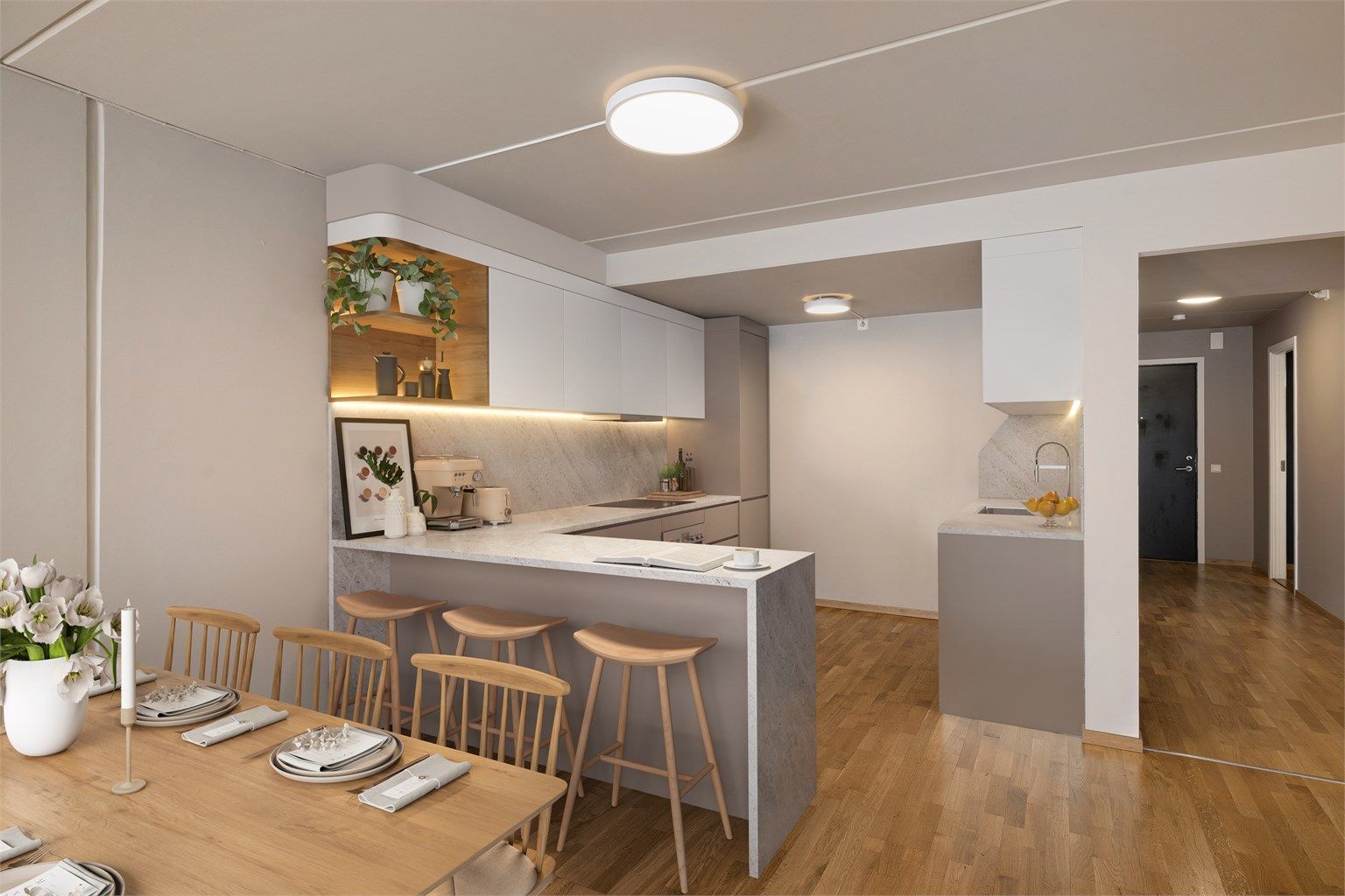 Illustrasjonsbilde med forslag til kjøkkeninnredning og interiør