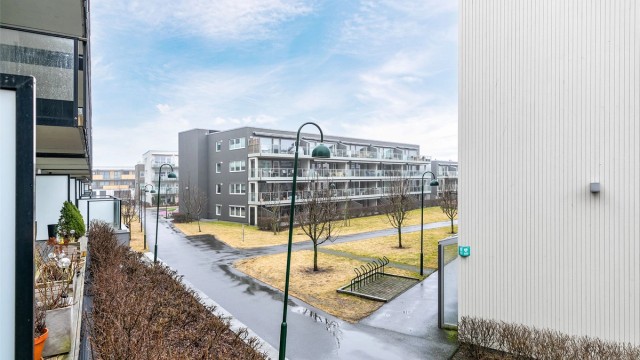 Utsyn fra terrassen til Glassverkets påkostede fellesarealer.