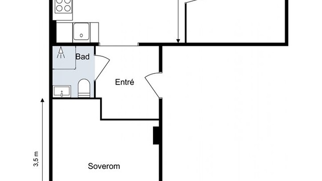 Den fleksible planløsningen åpner for muligheten til å etablere et ekstra soverom ved å flytte kjøkkenet ut i stuen, som vist i dette alternative forslaget.