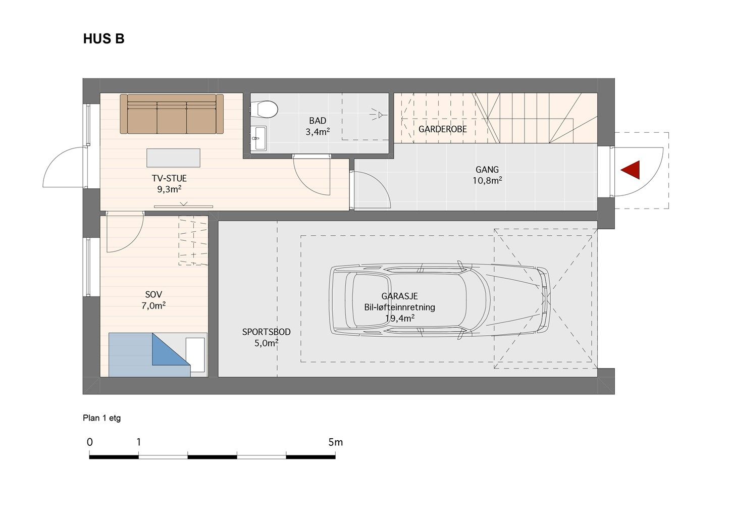 Plantegning 1. etasje HUS B.