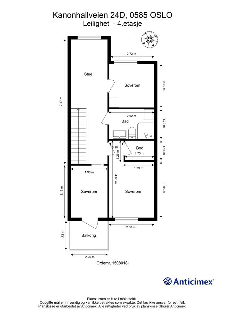 Målsatt plantegning 4.etasje