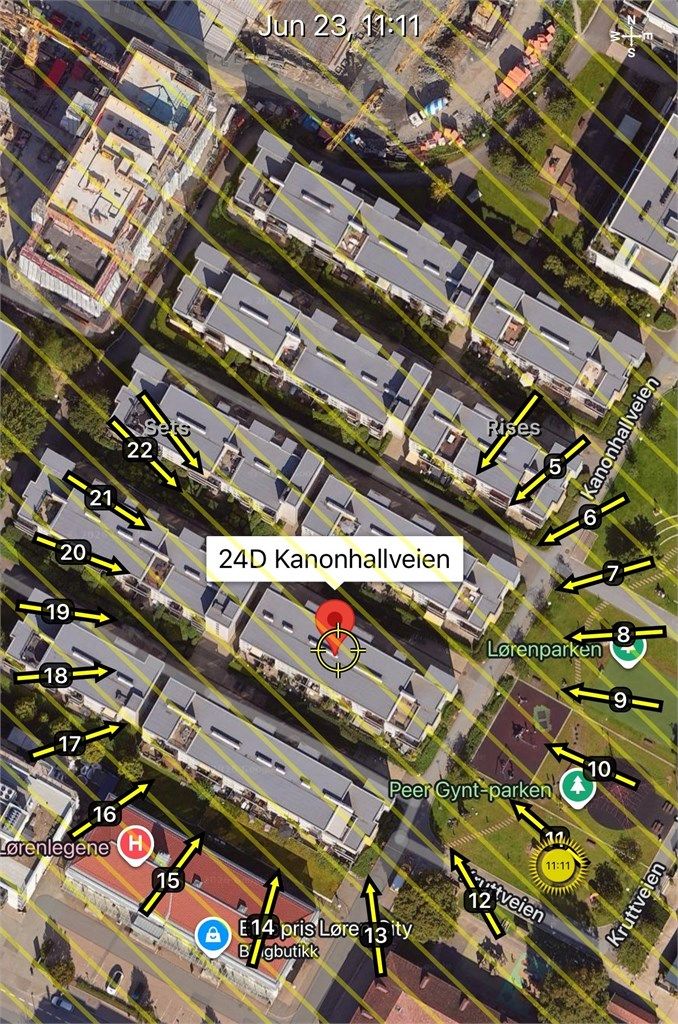 Solkart er kun ment som en illustrasjon over solforholdene midtsommers (23.6). Teknologien som brukes kan slå feil pga. kalibrering e.l. Solforhold må derfor også kontrolleres selv ved hjelp av kompass, kart eller egen app hvis dette er av betydning