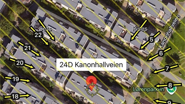 Solkart er kun ment som en illustrasjon over solforholdene midtsommers (23.6). Teknologien som brukes kan slå feil pga. kalibrering e.l. Solforhold må derfor også kontrolleres selv ved hjelp av kompass, kart eller egen app hvis dette er av betydning