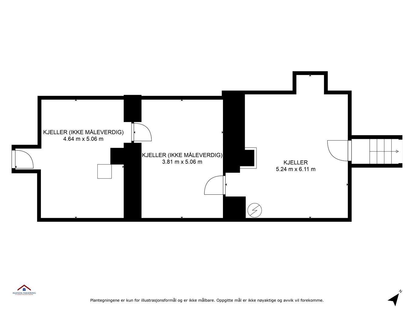 Plantegning med innhvendige mål og himmelretning.