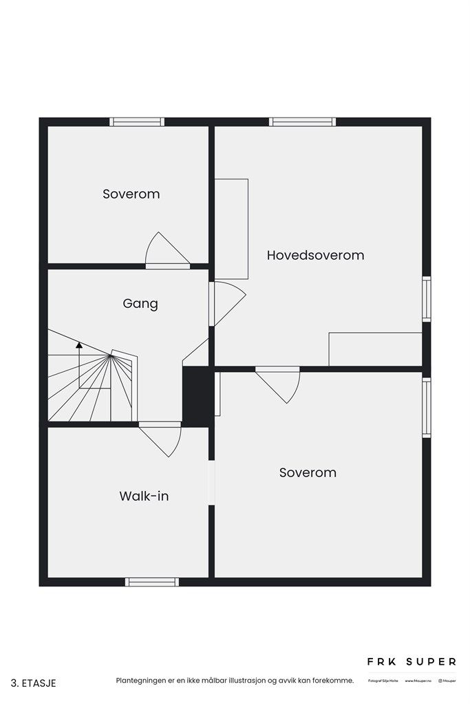 Planskisse loftsetasje i hoveddel.