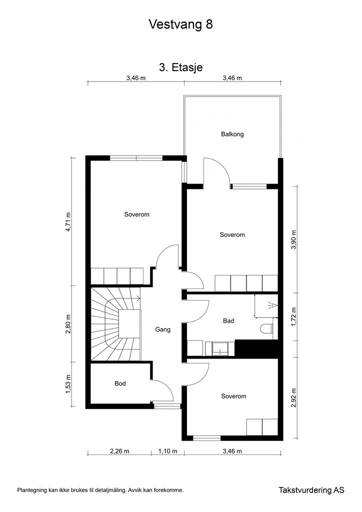 Målsatt plantegning - 3. etasje