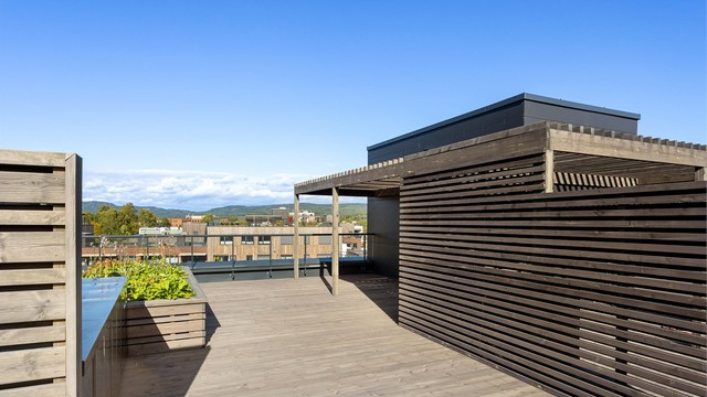 Pergolaen gir en naturlig ramme for en lun og skjermet sittegruppe.