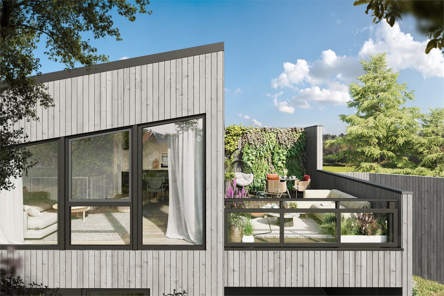 Boligene leveres med god standard og carport med en deilig takterrasse over.