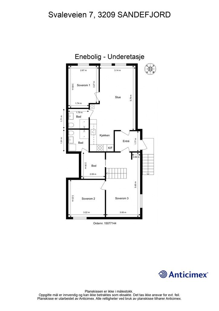 Plantegning  - Underetasjen med hybel