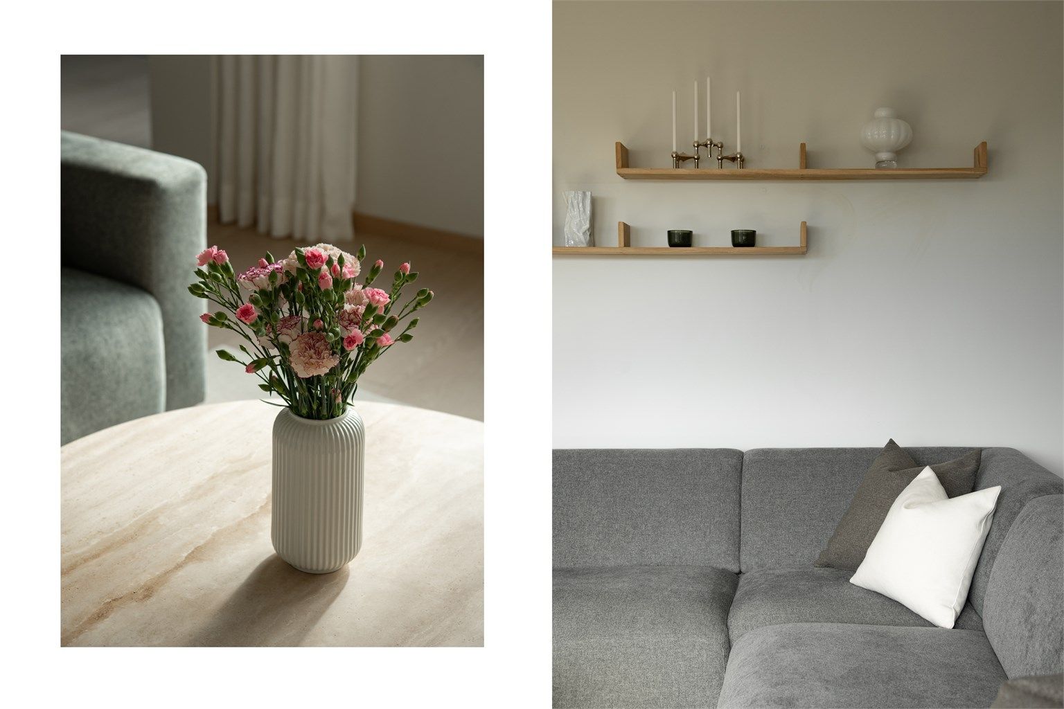 Gjennomtenkte materialvalg og en lys fargepalett gir et helhetlig og tidsriktig uttrykk.