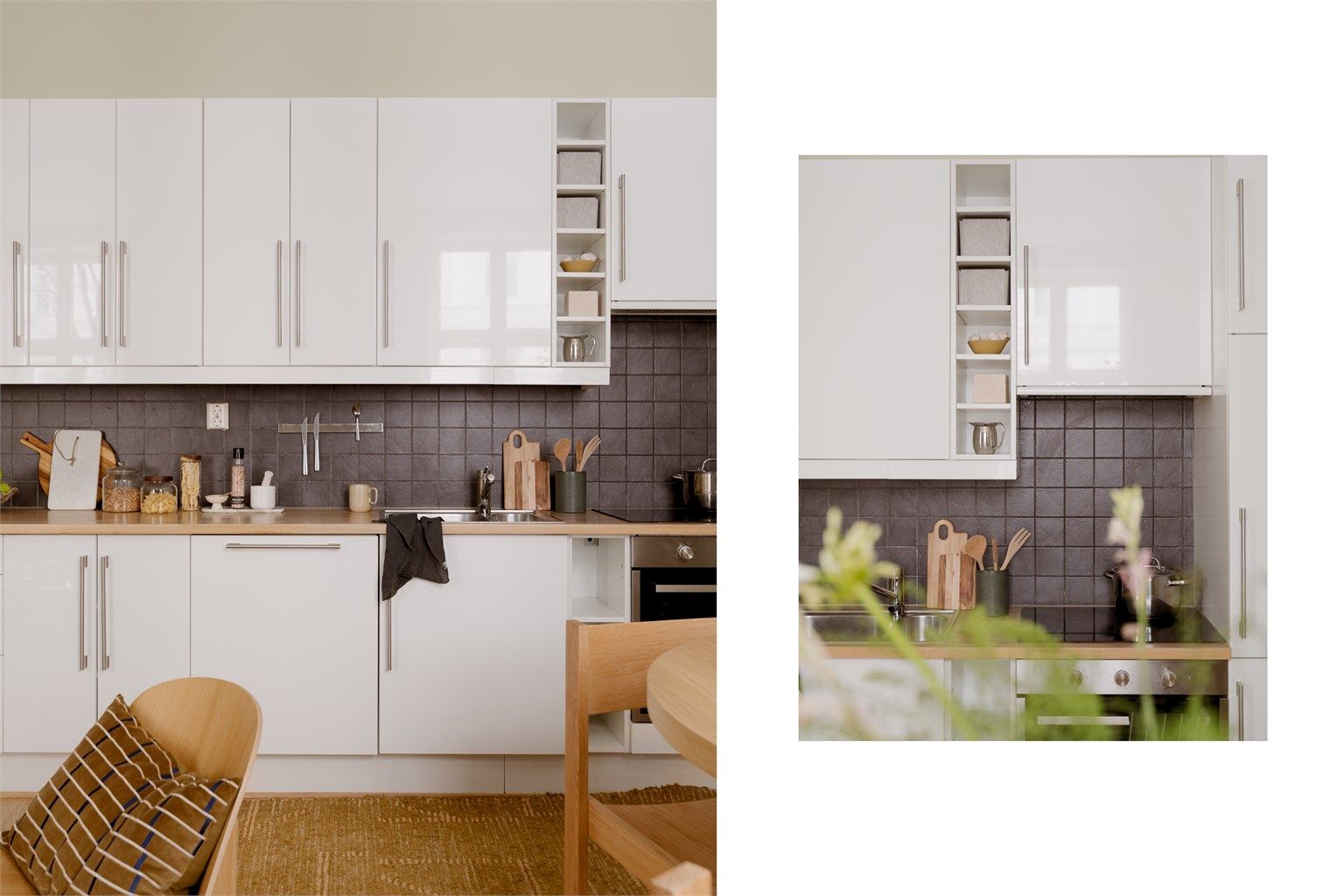 Et lyst, lekkert kjøkken står fint til de organiske fargetonene og rause takhøyden. Her har du alt du trenger til å utforme de beste retter!