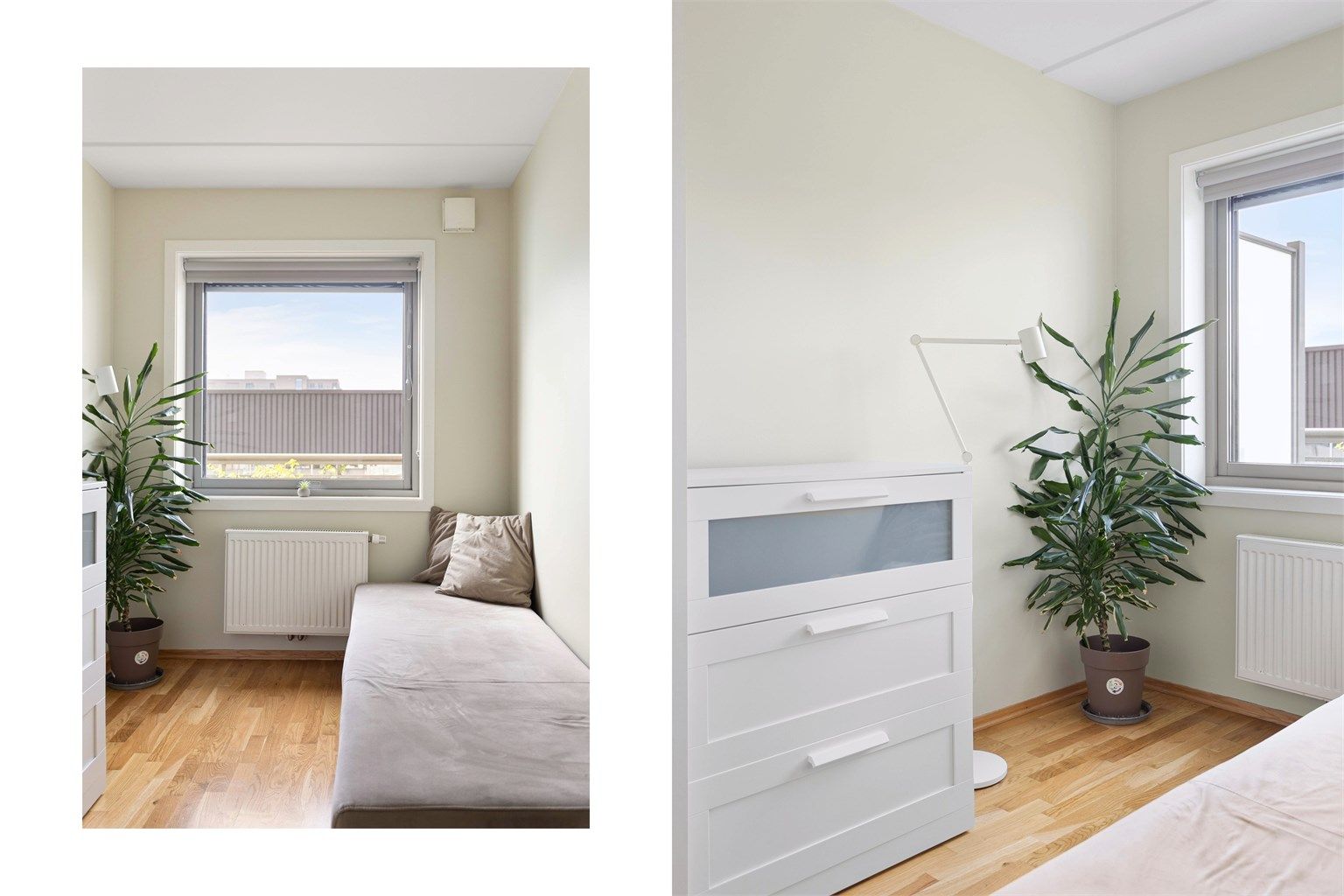 Her er det god plass til seng, skrivebord og garderobeskap.