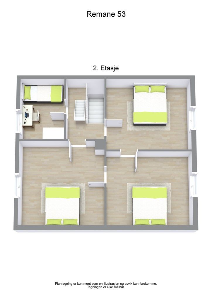 3 D plantegning 2. etasje/loft
