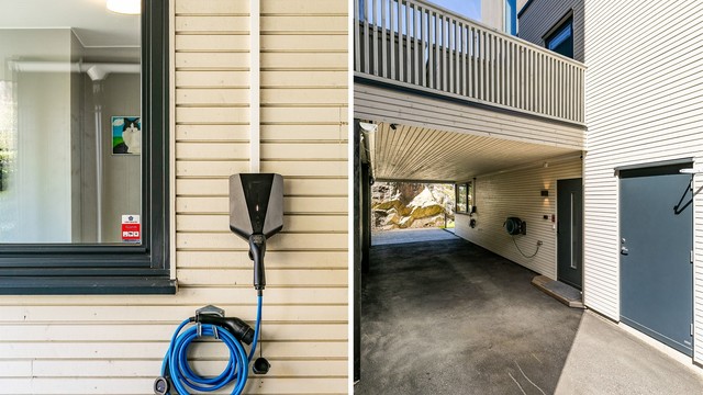 Med carport rett utenfor døren kan du nærmest gå tørrskodd til og fra bilen. Ladeboks medfølger. Sportsbod på romslige 6 kvm. er lett tilgjengelig foran carporten.