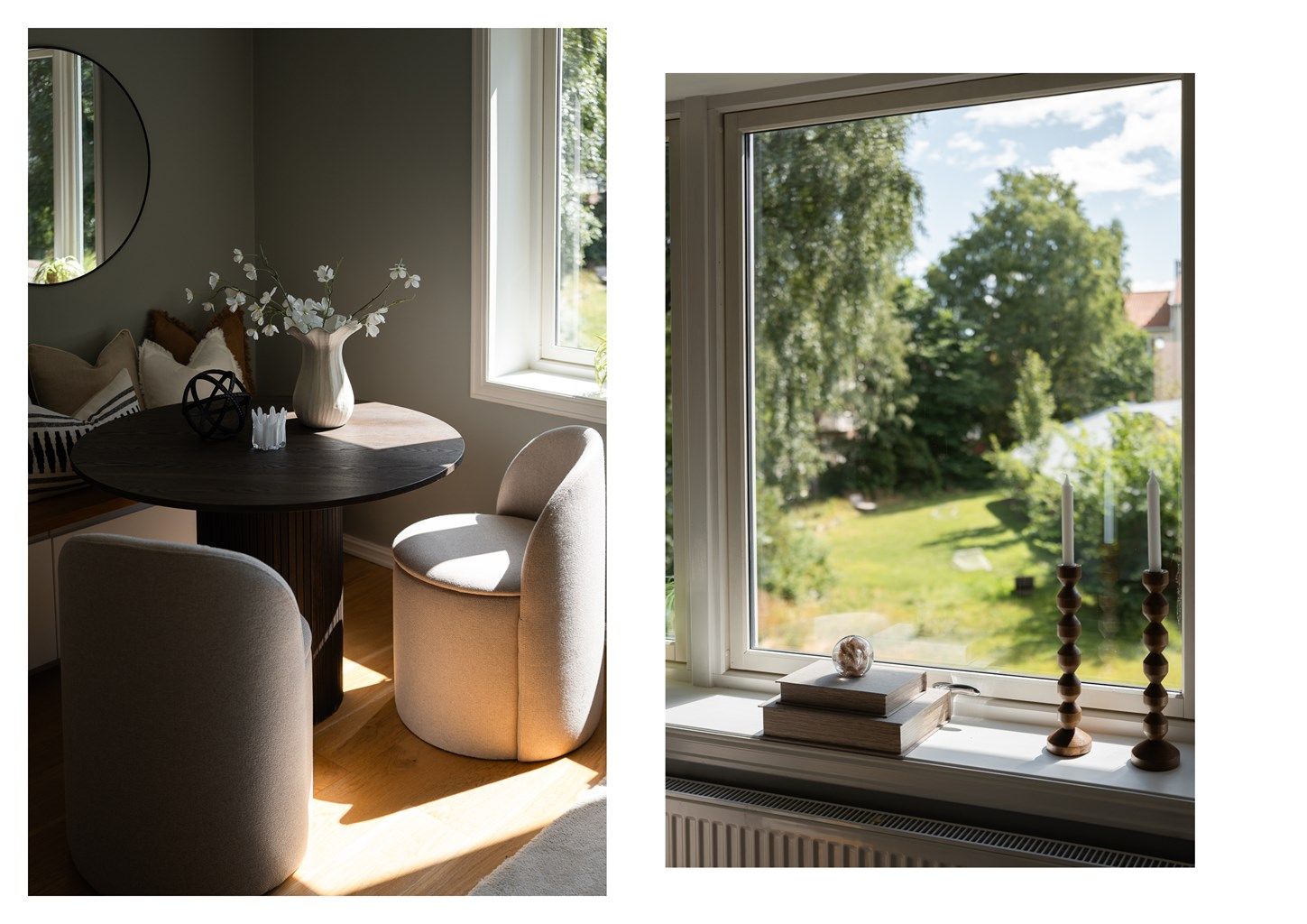 Her kan du nyte lange frokoster med utsyn mot en grønn og rolig bakgård.