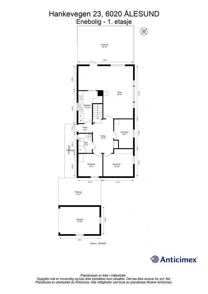 Målsatt plantegning 1. etasje