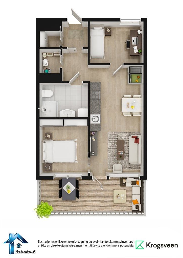 Møblert planskisse - Gildevangen 10 A - 6. etasje 