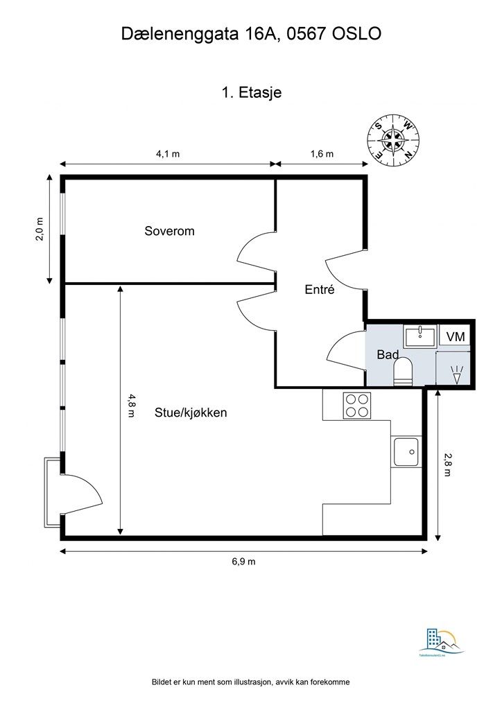 Leiligheten har en kvadratsmart planløsning med god størrelse på alle rom. 