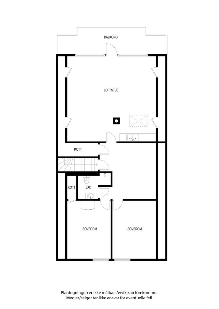 Plantegning 2.etg.  Rom i denne etasjen er udefinert på byggetegninger, det er derfor uvvist om rom brukt for varig opphold er godkjent for denne bruk