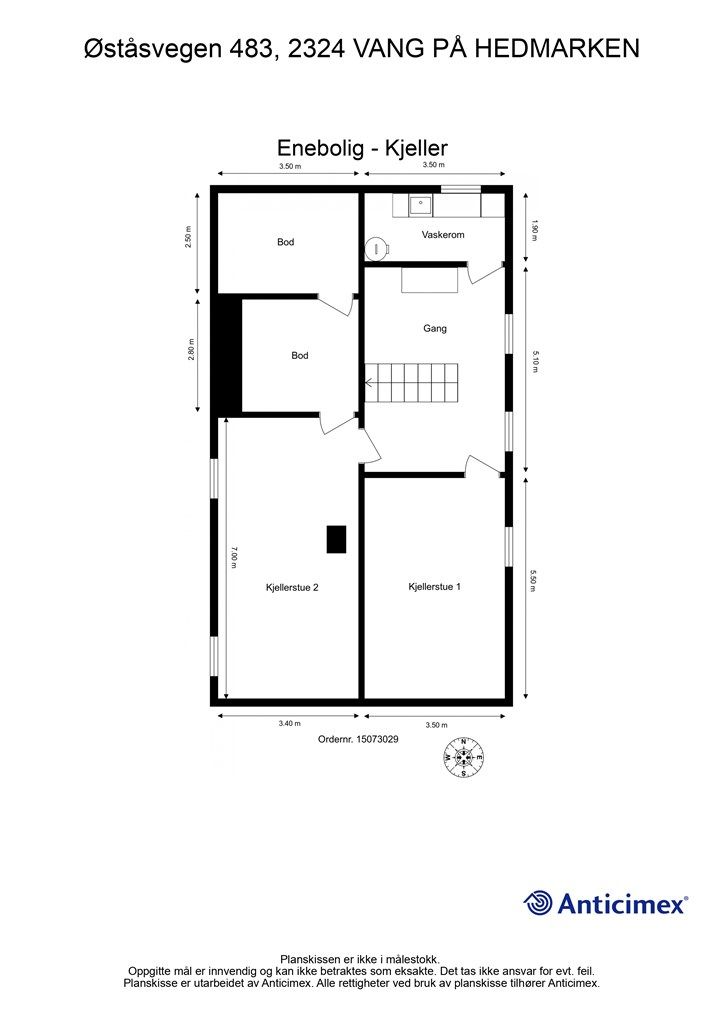 Plantegning- Kjeller - Kjellerstuene er ikke godkjent til varig opphold. 