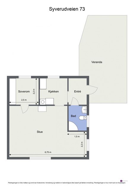 Plantegning av hovedhytta. Det er også en liten kjeller i denne. 