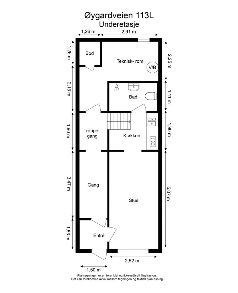 Etasjen er ikke godkjent til varig opphold.