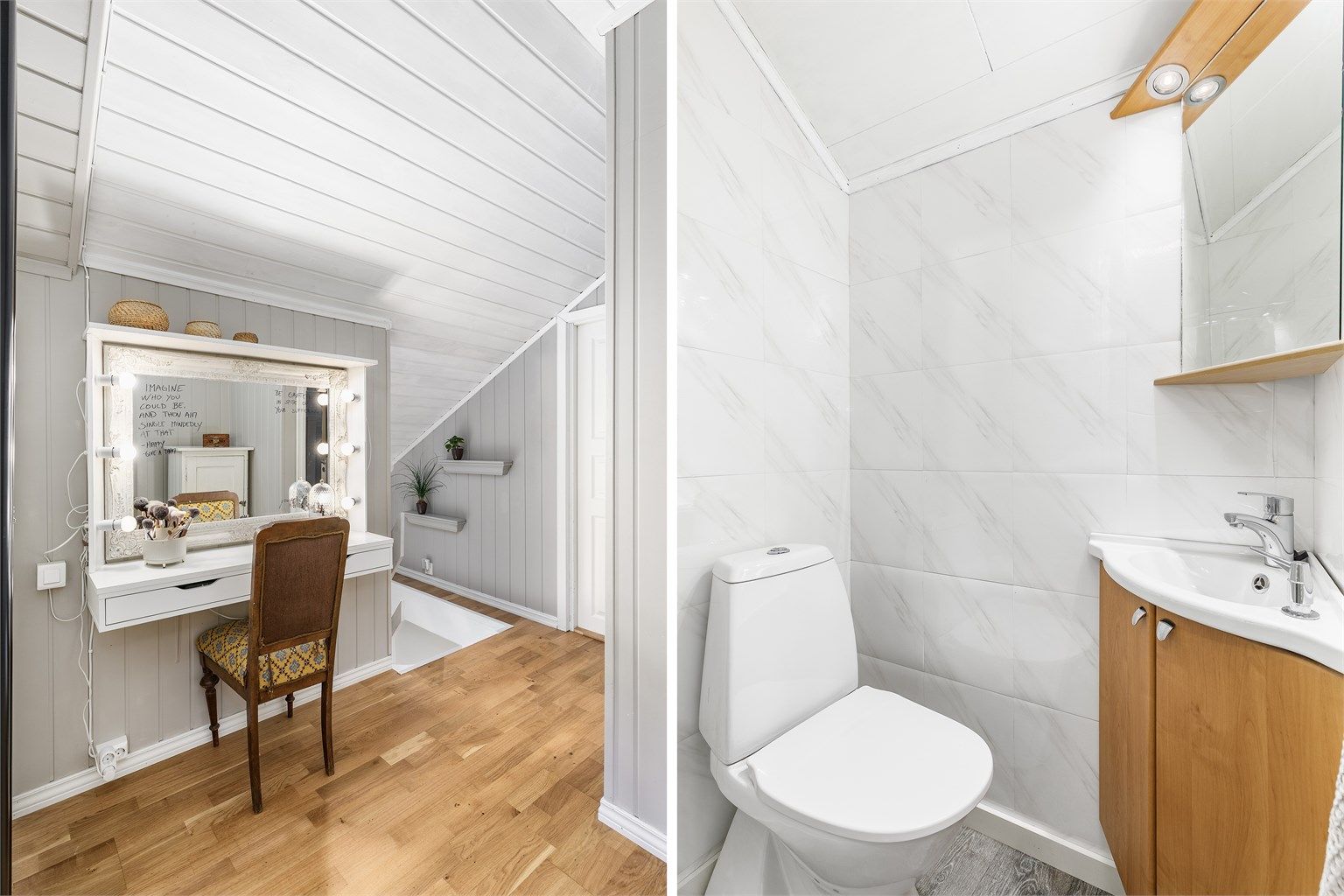 I loftsetasjen inngår også et toalettrom, hvilket er praktisk å ha på samme plan som soverommene.