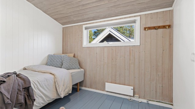 soverom 3 er også mindre, men har fortsatt god plass til seng og garderobeskap eller skrivebord. Rommet egner seg godt til barnerom eller gjesterom.