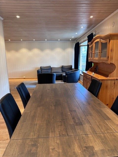 Stue med naturlig plass til spisegruppe.