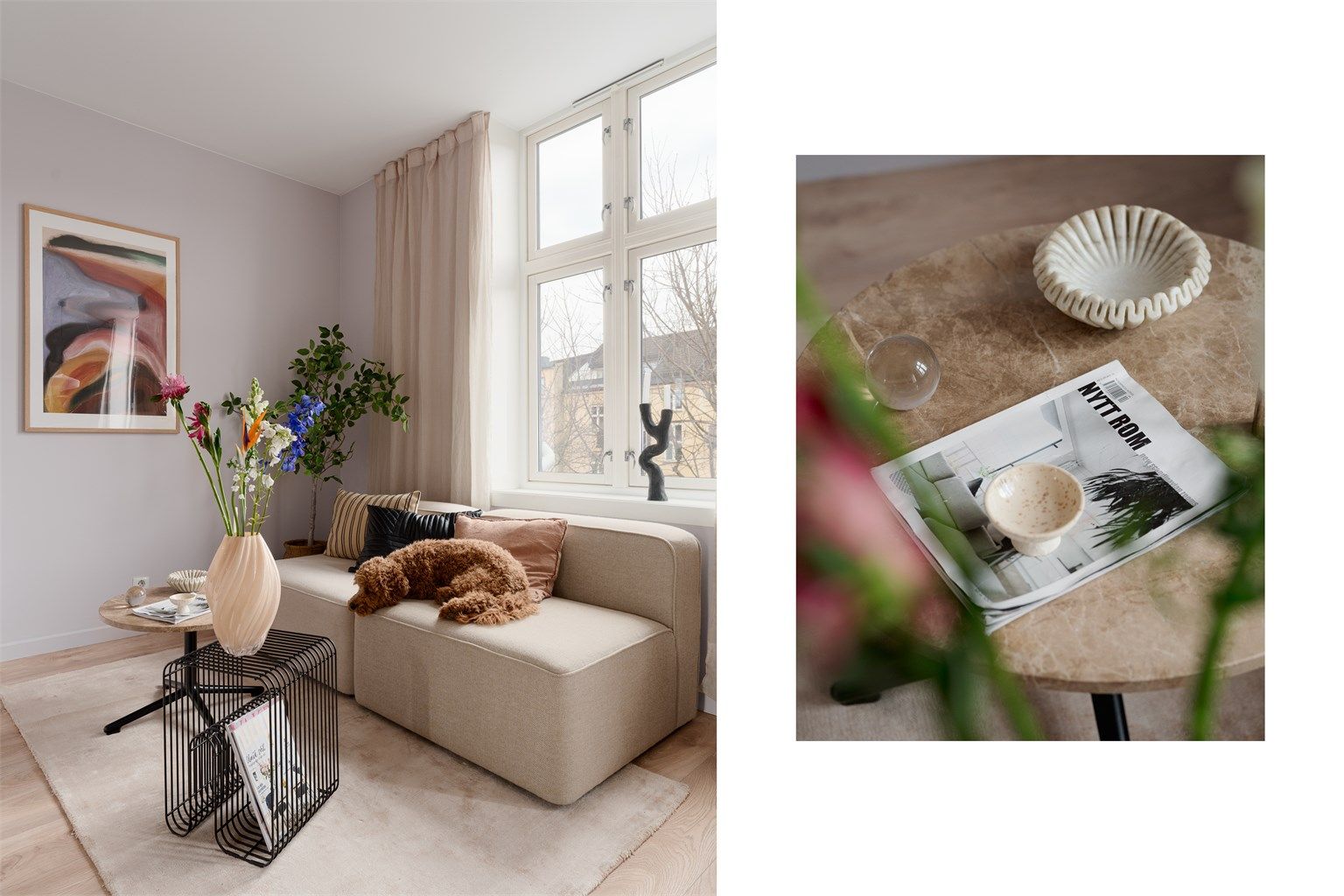 Gjennomtenkte detaljer, raus takhøyde og en rolig fargepalett gir pusterom til både to og firbente.